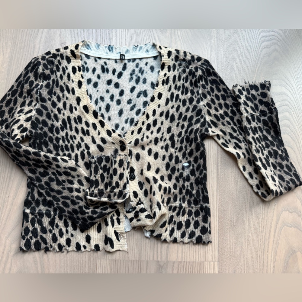 R13 Leopard Print Sweater - Black and Cream CASHMERE